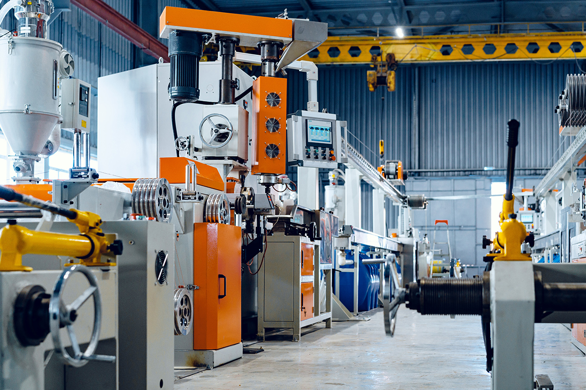 Inside the new factory manufacturing electrical cable. Cable production.
